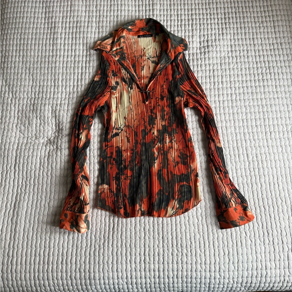 Vintage Y2K Violet & Claire Pleated Abstract Blouse - Size XL